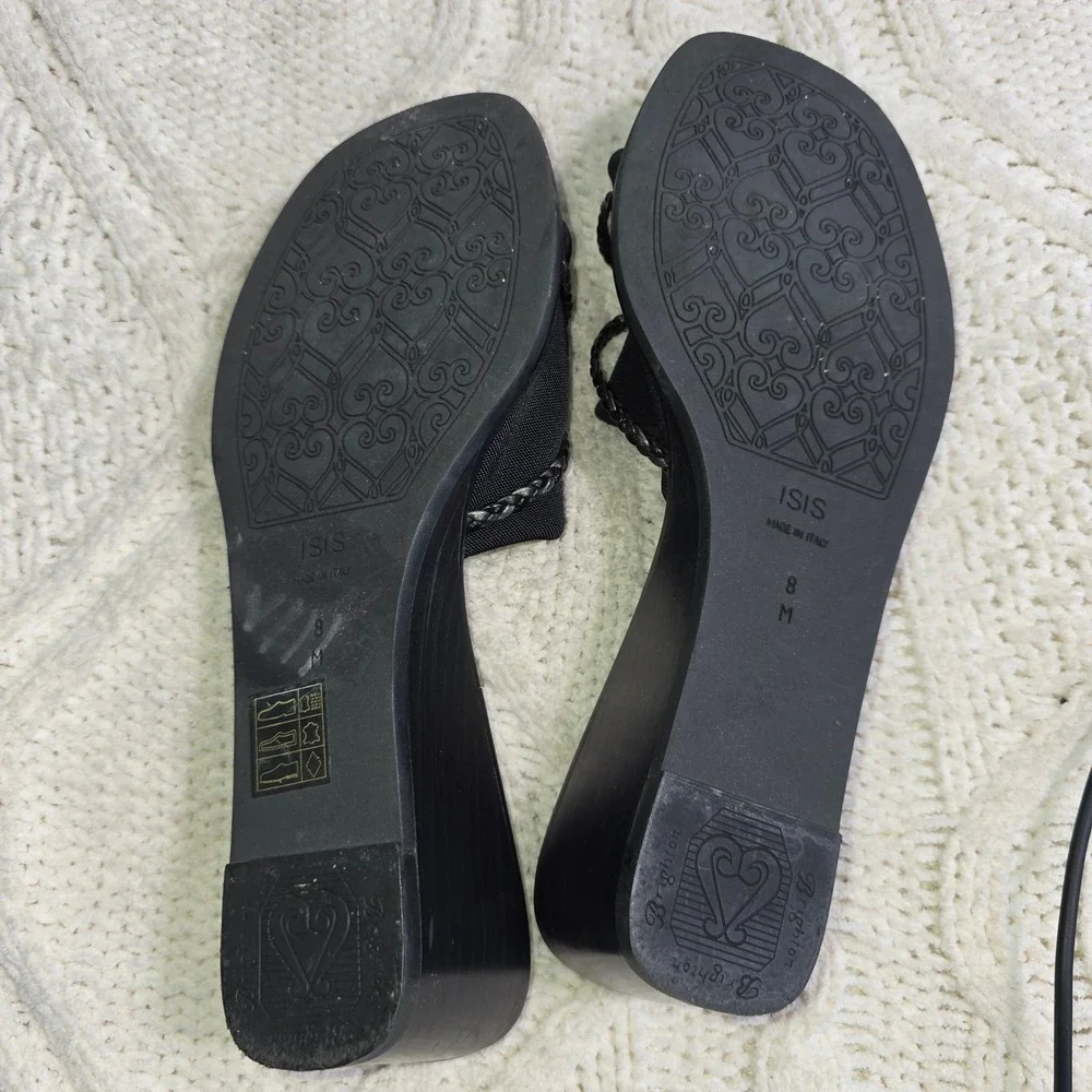 Brighton ISIS Wedge Sandal Black Stretchy Medallion Slide Womens 8‎ M Excellent